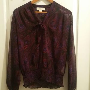 MICHAEL KORS purple paisley choker blouse